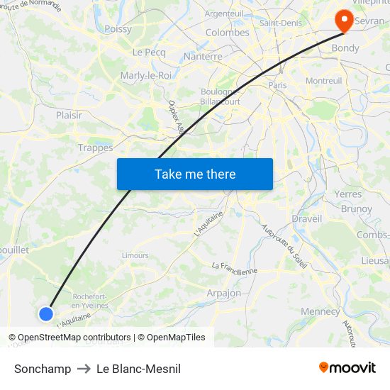 Sonchamp to Le Blanc-Mesnil map