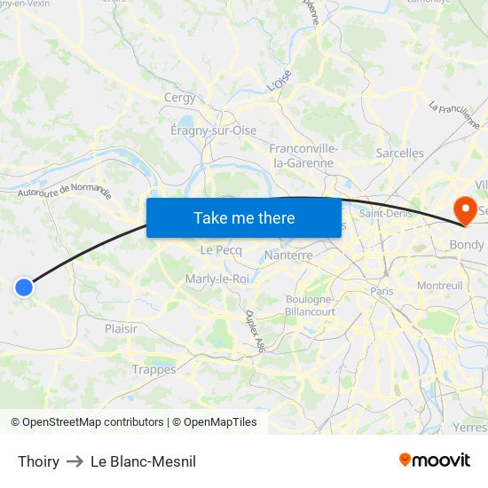 Thoiry to Le Blanc-Mesnil map