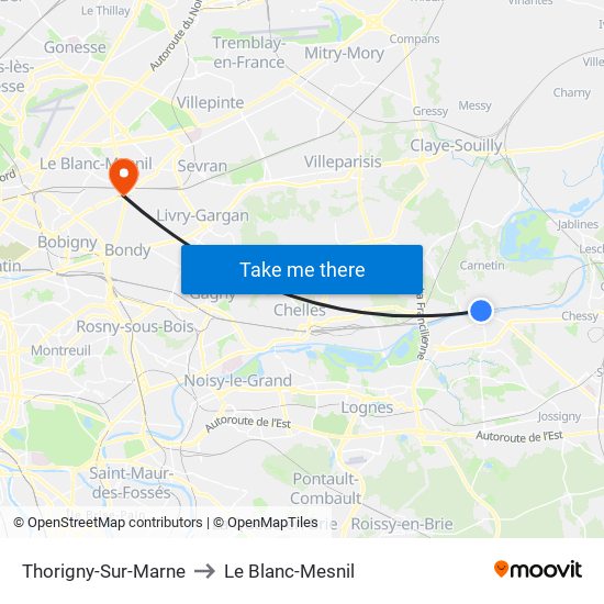 Thorigny-Sur-Marne to Le Blanc-Mesnil map