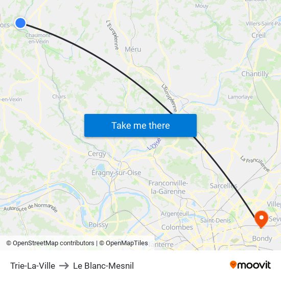 Trie-La-Ville to Le Blanc-Mesnil map