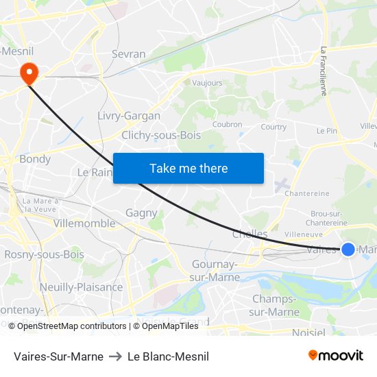 Vaires-Sur-Marne to Le Blanc-Mesnil map