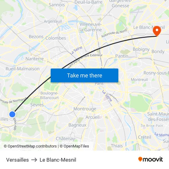 Versailles to Le Blanc-Mesnil map