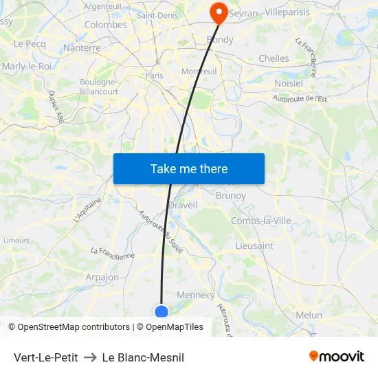 Vert-Le-Petit to Le Blanc-Mesnil map