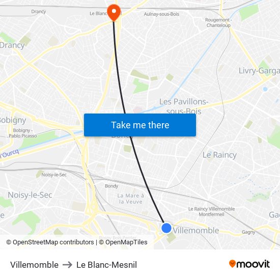 Villemomble to Le Blanc-Mesnil map