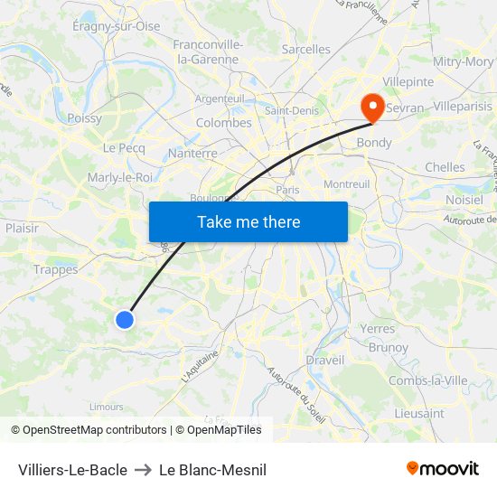 Villiers-Le-Bacle to Le Blanc-Mesnil map