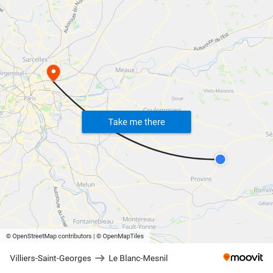 Villiers-Saint-Georges to Le Blanc-Mesnil map