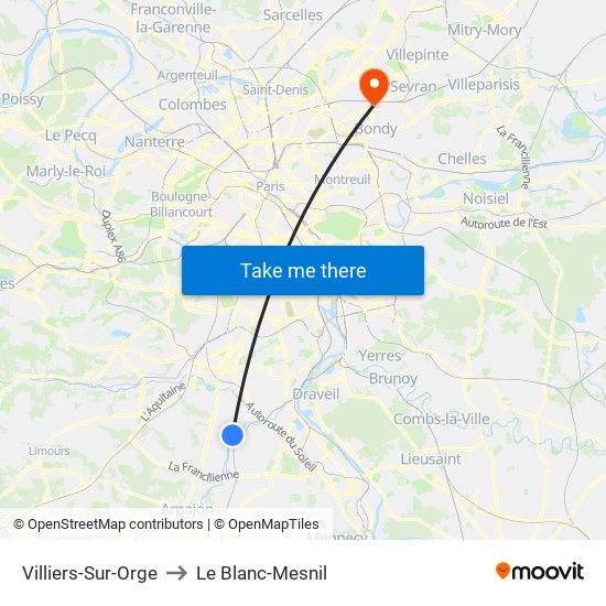 Villiers-Sur-Orge to Le Blanc-Mesnil map