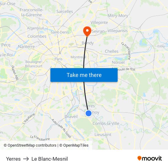 Yerres to Le Blanc-Mesnil map