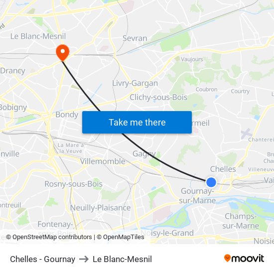 Chelles - Gournay to Le Blanc-Mesnil map