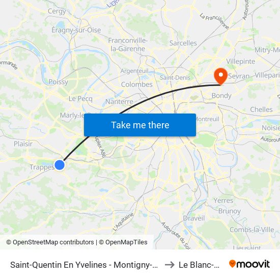 Saint-Quentin En Yvelines - Montigny-Le-Bretonneux to Le Blanc-Mesnil map