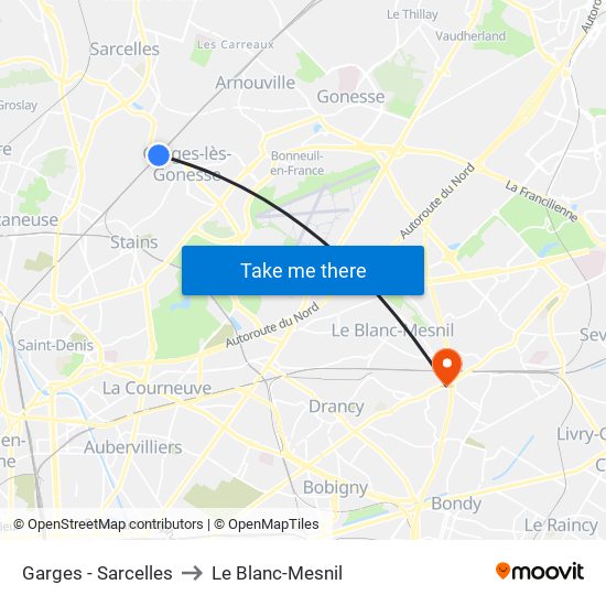 Garges - Sarcelles to Le Blanc-Mesnil map