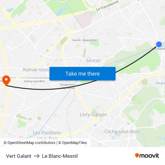 Vert Galant to Le Blanc-Mesnil map