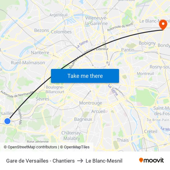 Gare de Versailles - Chantiers to Le Blanc-Mesnil map