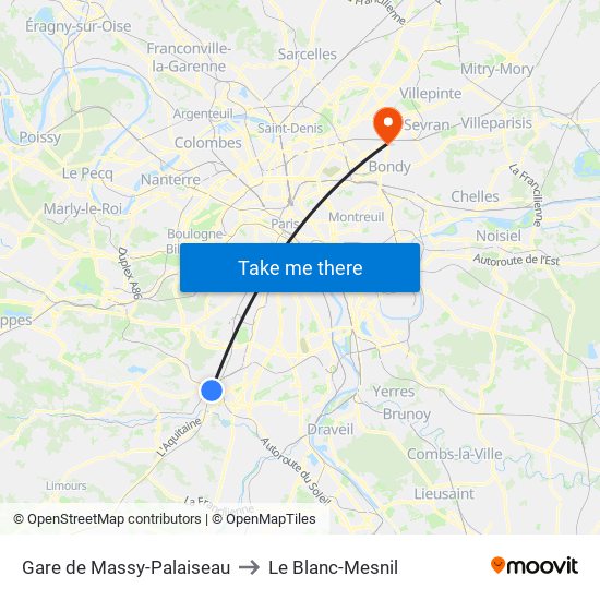 Gare de Massy-Palaiseau to Le Blanc-Mesnil map