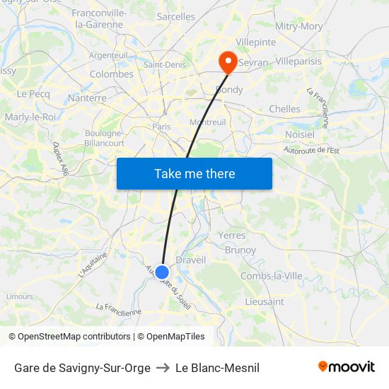 Gare de Savigny-Sur-Orge to Le Blanc-Mesnil map