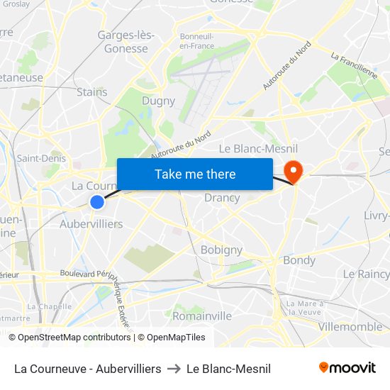 La Courneuve - Aubervilliers to Le Blanc-Mesnil map