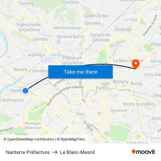 Nanterre Préfecture to Le Blanc-Mesnil map