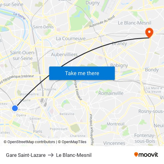 Gare Saint-Lazare to Le Blanc-Mesnil map