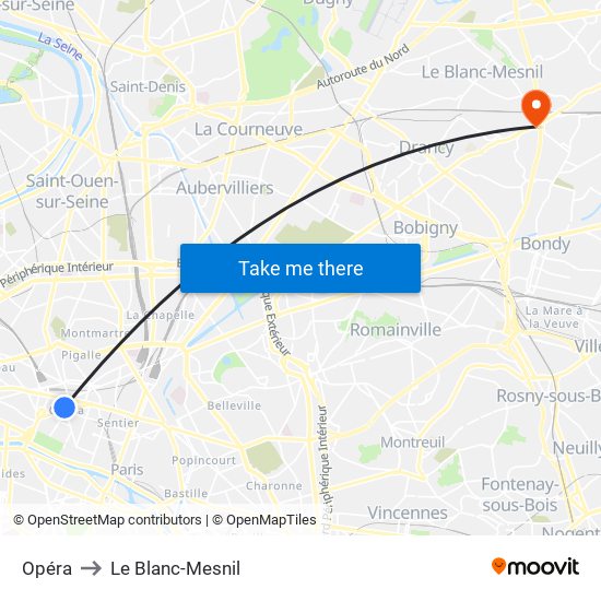 Opéra to Le Blanc-Mesnil map