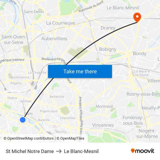 St Michel Notre Dame to Le Blanc-Mesnil map