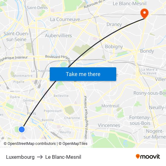 Luxembourg to Le Blanc-Mesnil map