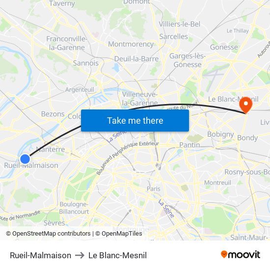 Rueil-Malmaison to Le Blanc-Mesnil map