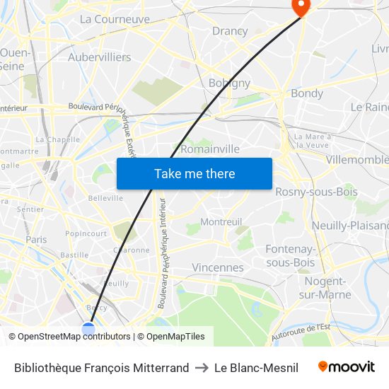 Bibliothèque François Mitterrand to Le Blanc-Mesnil map