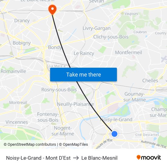 Noisy-Le-Grand - Mont D'Est to Le Blanc-Mesnil map