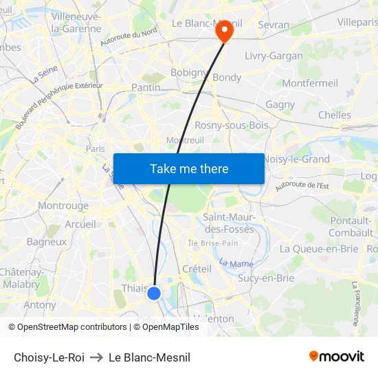 Choisy-Le-Roi to Le Blanc-Mesnil map