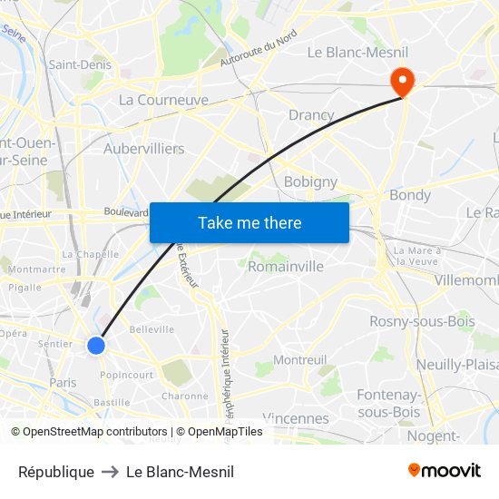 République to Le Blanc-Mesnil map