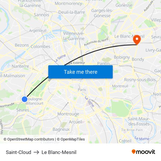 Saint-Cloud to Le Blanc-Mesnil map