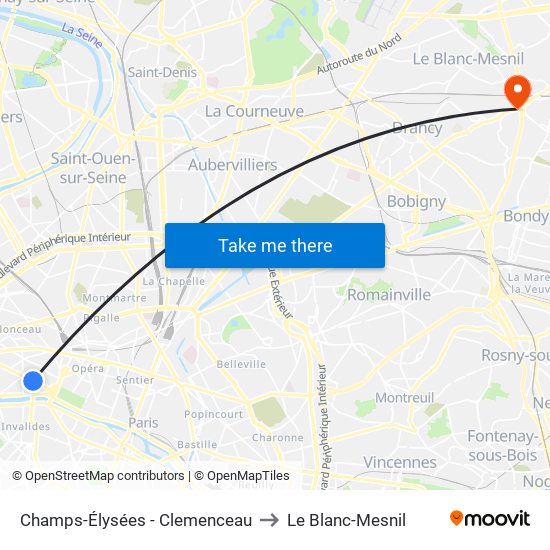 Champs-Élysées - Clemenceau to Le Blanc-Mesnil map