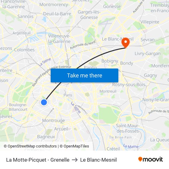 La Motte-Picquet - Grenelle to Le Blanc-Mesnil map