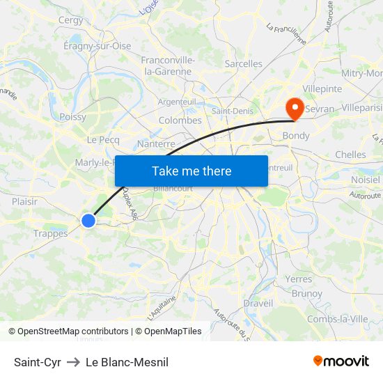 Saint-Cyr to Le Blanc-Mesnil map