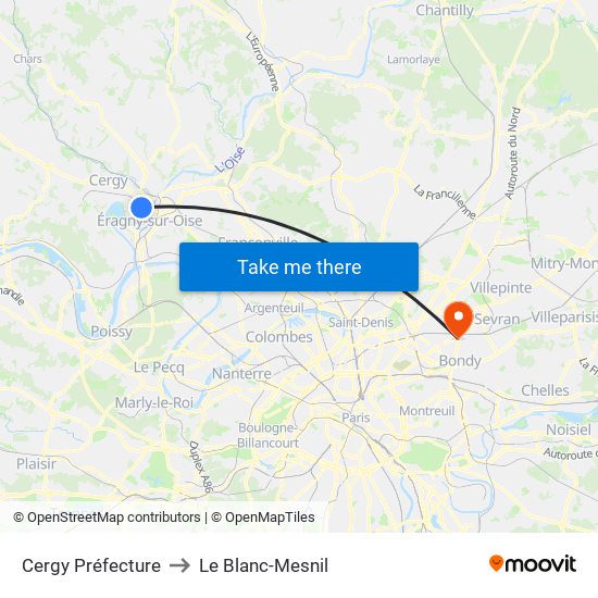Cergy Préfecture to Le Blanc-Mesnil map