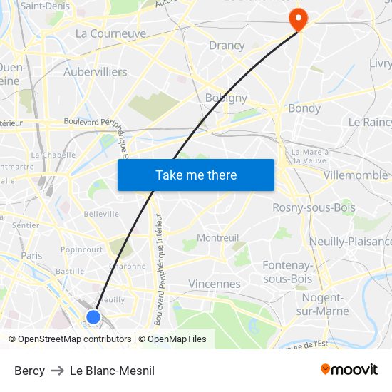 Bercy to Le Blanc-Mesnil map