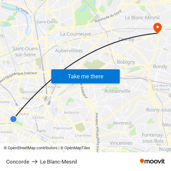 Concorde to Le Blanc-Mesnil map