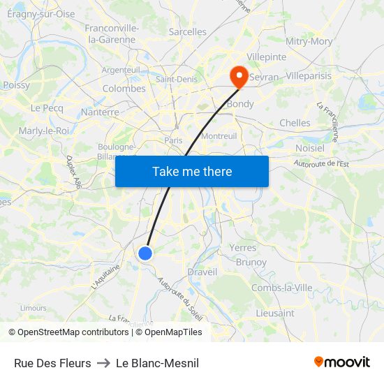 Rue Des Fleurs to Le Blanc-Mesnil map