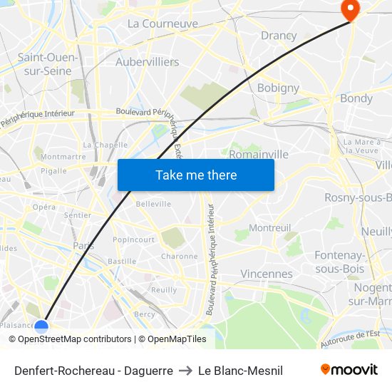 Denfert-Rochereau - Daguerre to Le Blanc-Mesnil map
