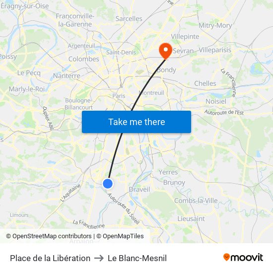Place de la Libération to Le Blanc-Mesnil map