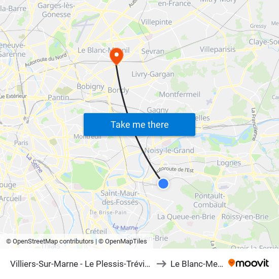 Villiers-Sur-Marne - Le Plessis-Trévise RER to Le Blanc-Mesnil map