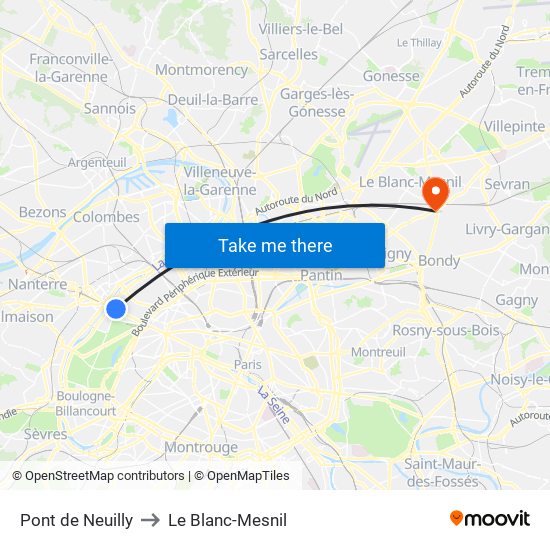Pont de Neuilly to Le Blanc-Mesnil map