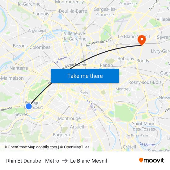 Rhin Et Danube - Métro to Le Blanc-Mesnil map