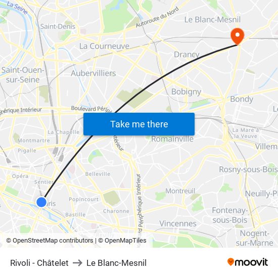 Rivoli - Châtelet to Le Blanc-Mesnil map