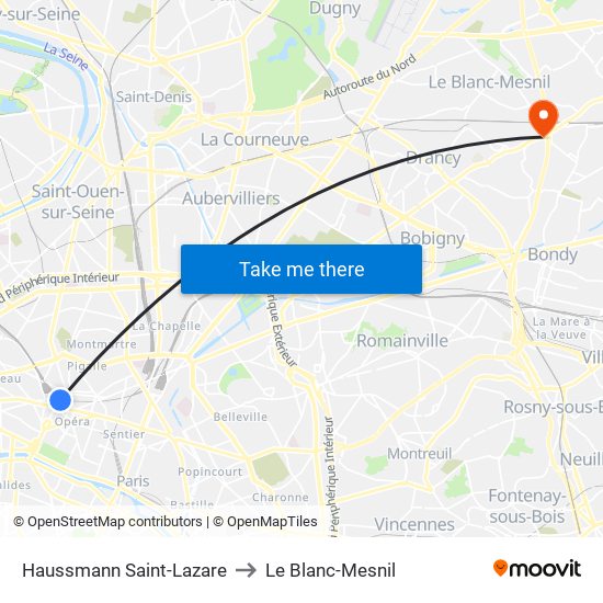 Haussmann Saint-Lazare to Le Blanc-Mesnil map