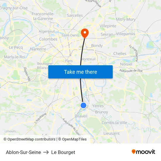 Ablon-Sur-Seine to Le Bourget map