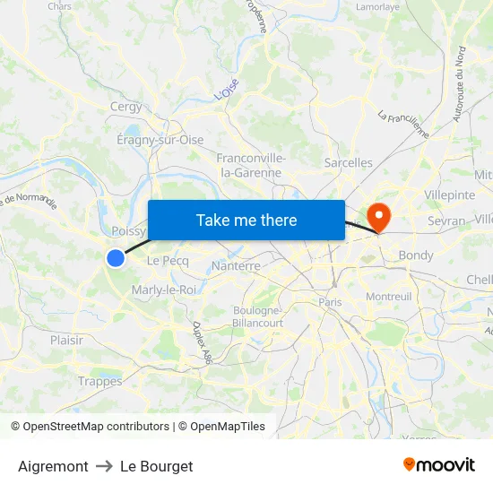 Aigremont to Le Bourget map