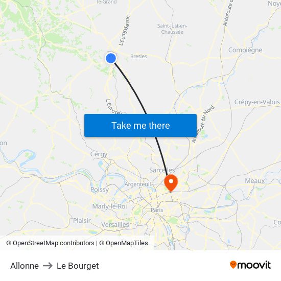 Allonne to Le Bourget map