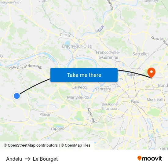Andelu to Le Bourget map