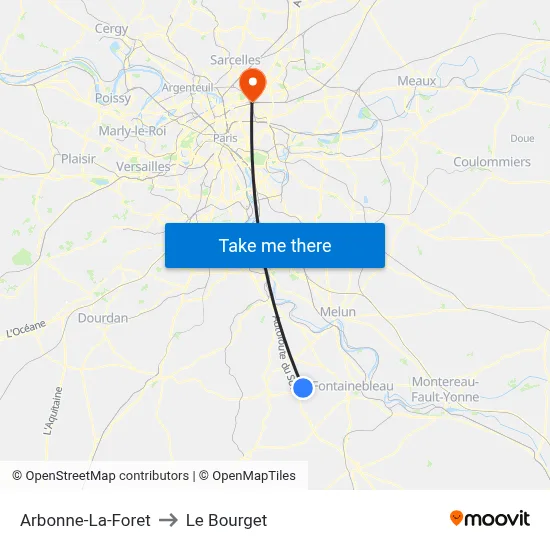Arbonne-La-Foret to Le Bourget map